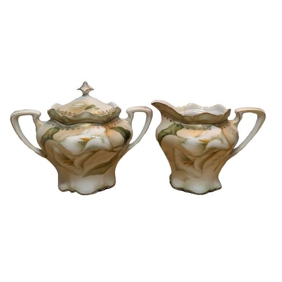 Antique RS‎ Germany/Prussia Sugar Bowl Creamer 6 cups & 6 saucers Calla Lily - Picture 4 of 16